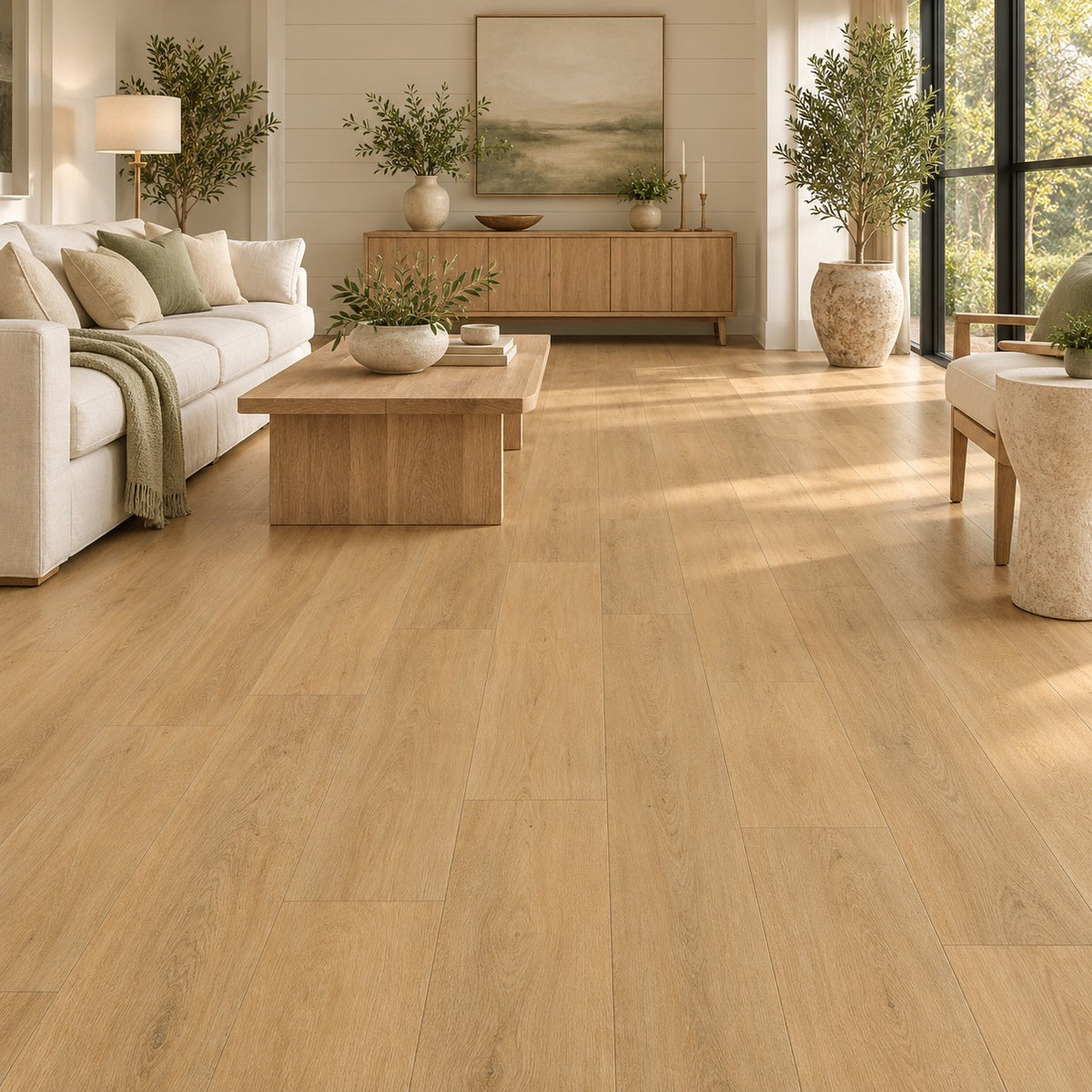 Natural Plus Sequoia Waterproof SPC Flooring installed in a living room