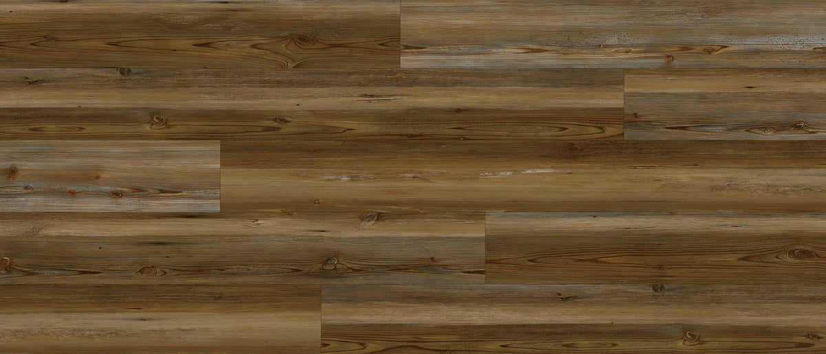 Sierra Mount Rainier waterproof SPC vinyl plank flooring, rustic medium brown pine, 48 by 7 inch planks, floor layout