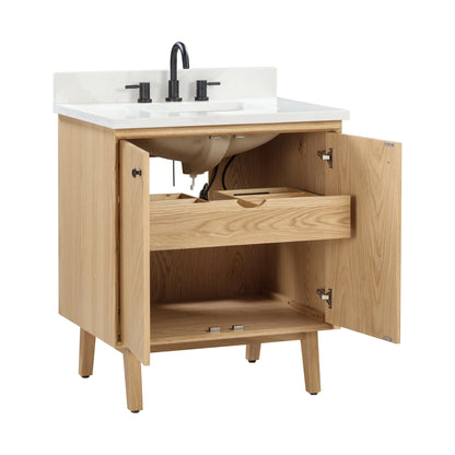 Adele 30" Freestanding Bathroom Vanity with Calacatta White Quartz Top and Vitreous China Undermount Sink