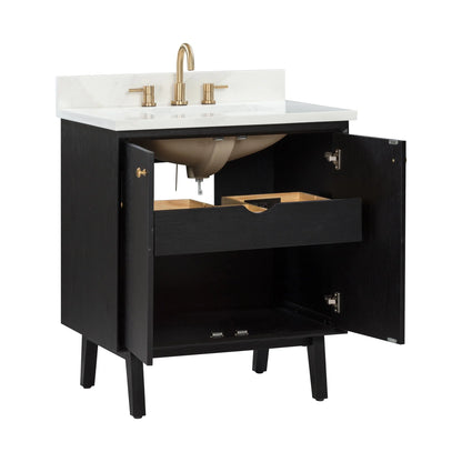 Adele 30" Freestanding Bathroom Vanity with Calacatta White Quartz Top and Vitreous China Undermount Sink