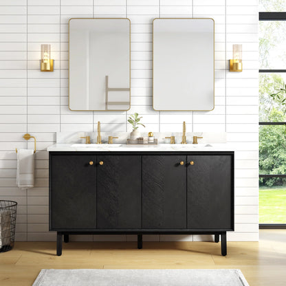 Adele 60" Freestanding Bathroom Vanity with Calacatta White Quartz Top and Vitreous China Undermount Sinks