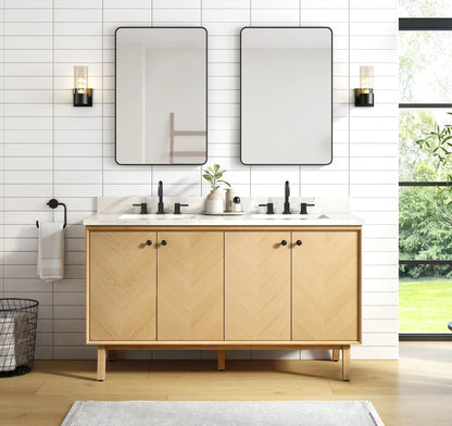 Adele 60" Freestanding Bathroom Vanity with Calacatta White Quartz Top and Vitreous China Undermount Sinks