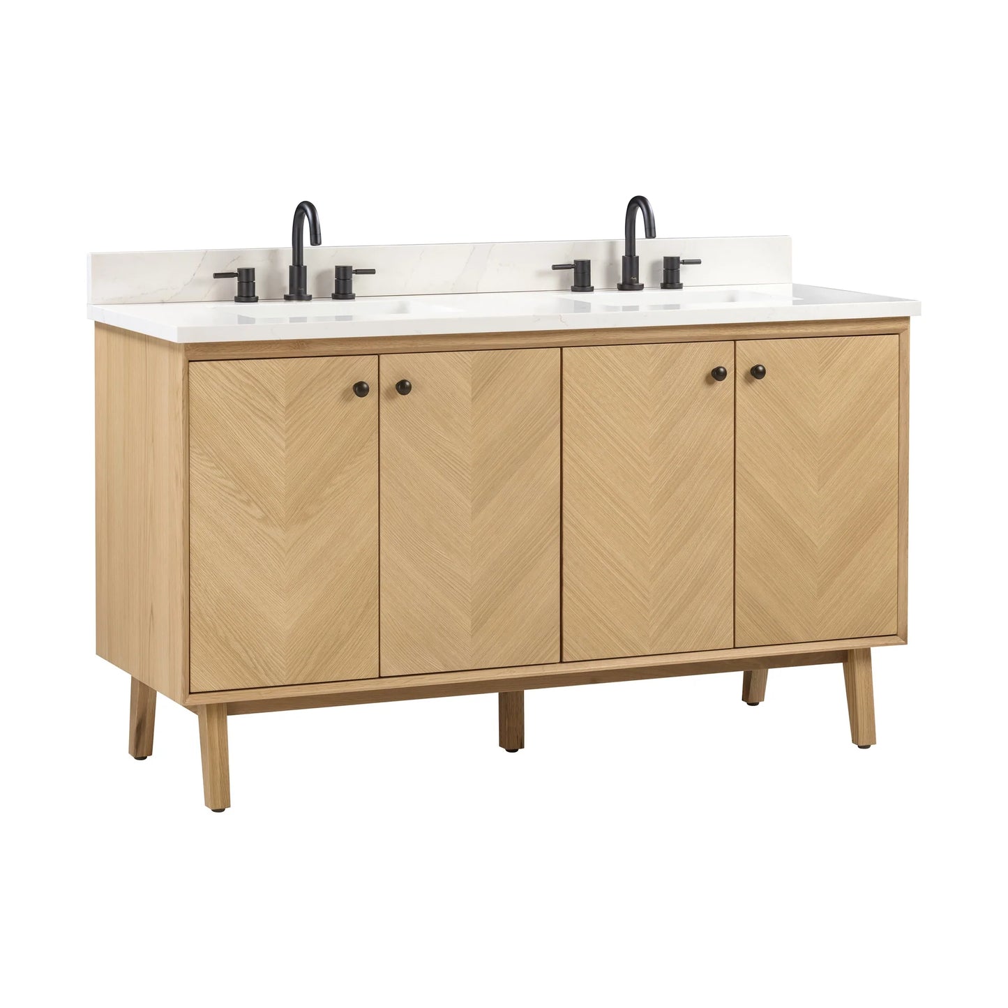 Adele 60" Freestanding Bathroom Vanity with Calacatta White Quartz Top and Vitreous China Undermount Sinks