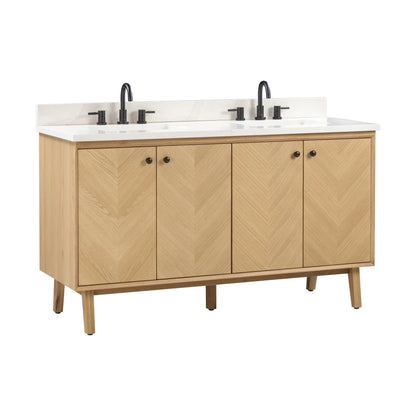 Adele 60" Freestanding Bathroom Vanity with Calacatta White Quartz Top and Vitreous China Undermount Sinks