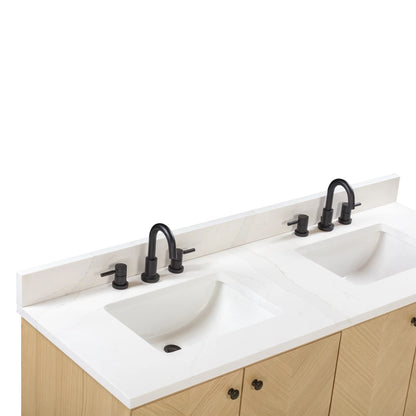 Adele 60" Freestanding Bathroom Vanity with Calacatta White Quartz Top and Vitreous China Undermount Sinks