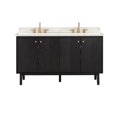 Adele 60" Freestanding Bathroom Vanity with Calacatta White Quartz Top and Vitreous China Undermount Sinks