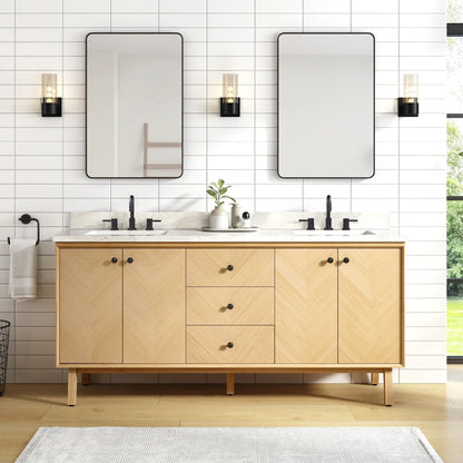 Adele 72" Freestanding Bathroom Vanity with Calacatta White Quartz Top and Vitreous China Undermount Sinks