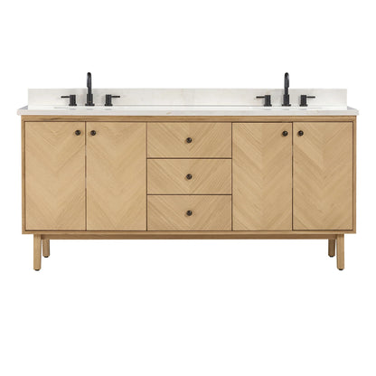 Adele 72" Freestanding Bathroom Vanity with Calacatta White Quartz Top and Vitreous China Undermount Sinks