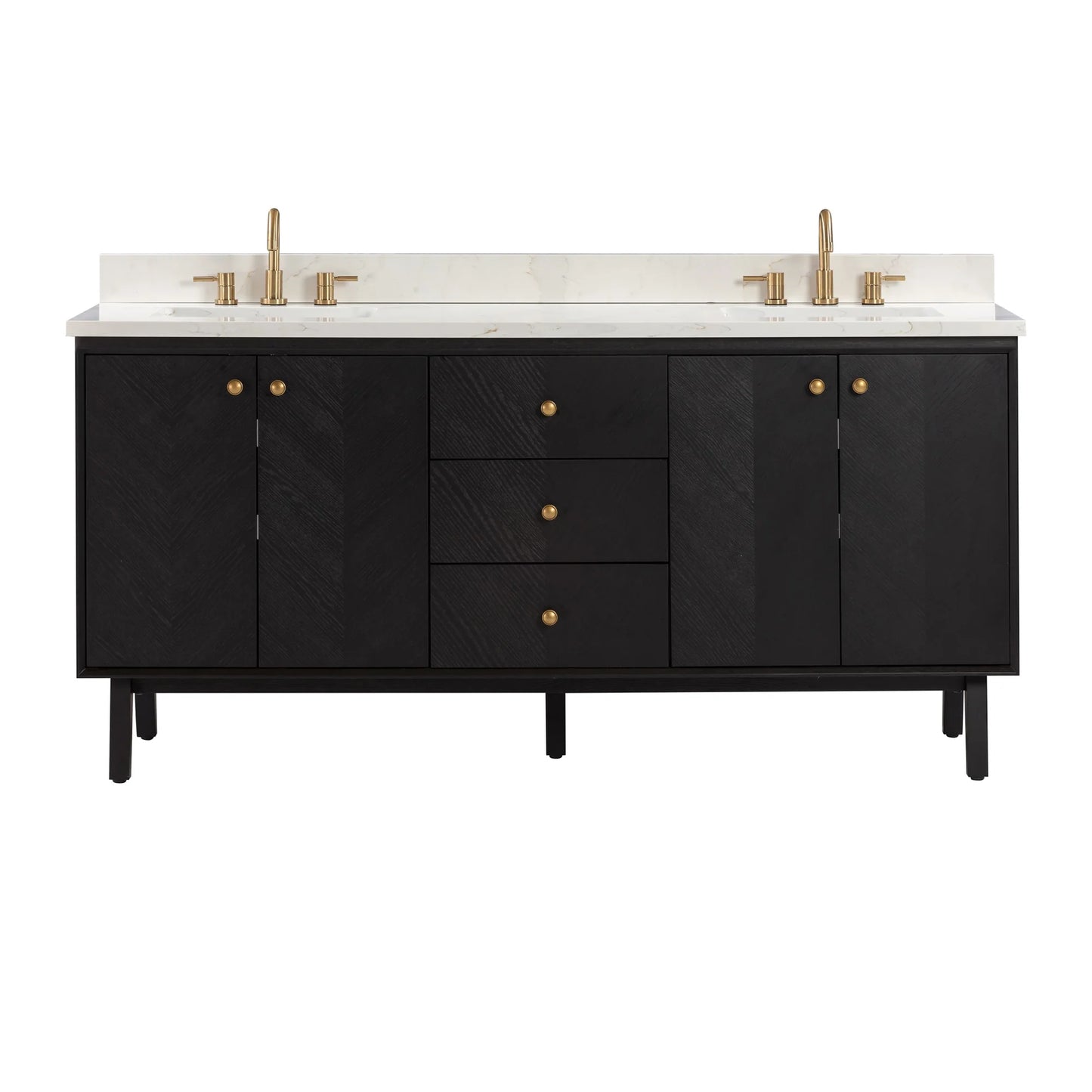 Adele 72" Freestanding Bathroom Vanity with Calacatta White Quartz Top and Vitreous China Undermount Sinks