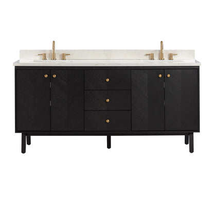 Adele 72" Freestanding Bathroom Vanity with Calacatta White Quartz Top and Vitreous China Undermount Sinks