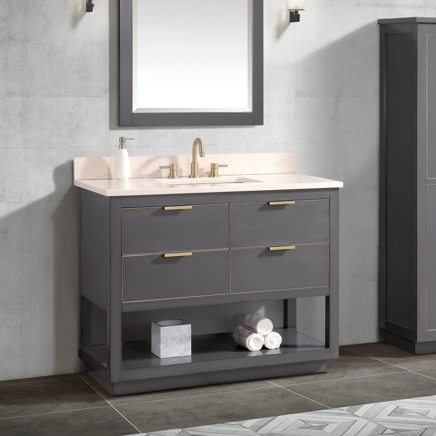 Allie 42" Freestanding Bathroom Vanity with Stone Top and Vitreous China Undermount Sink