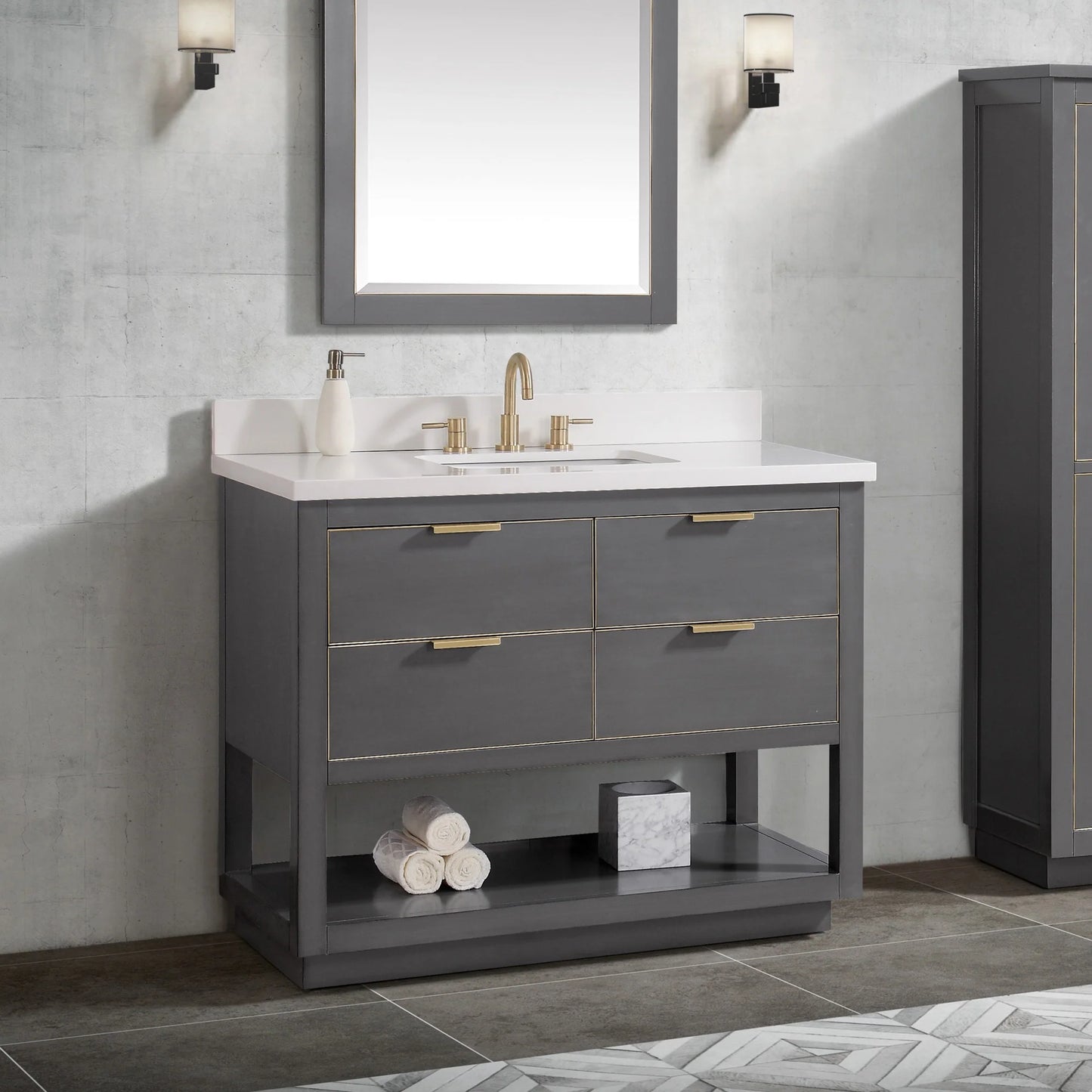 Allie 42" Freestanding Bathroom Vanity with Stone Top and Vitreous China Undermount Sink