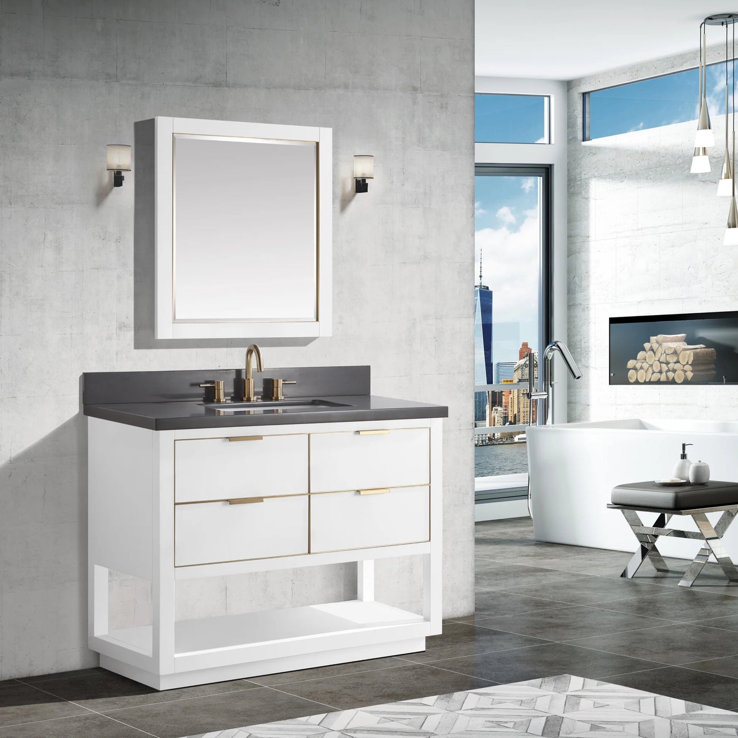 Allie 42" Freestanding Bathroom Vanity with Stone Top and Vitreous China Undermount Sink