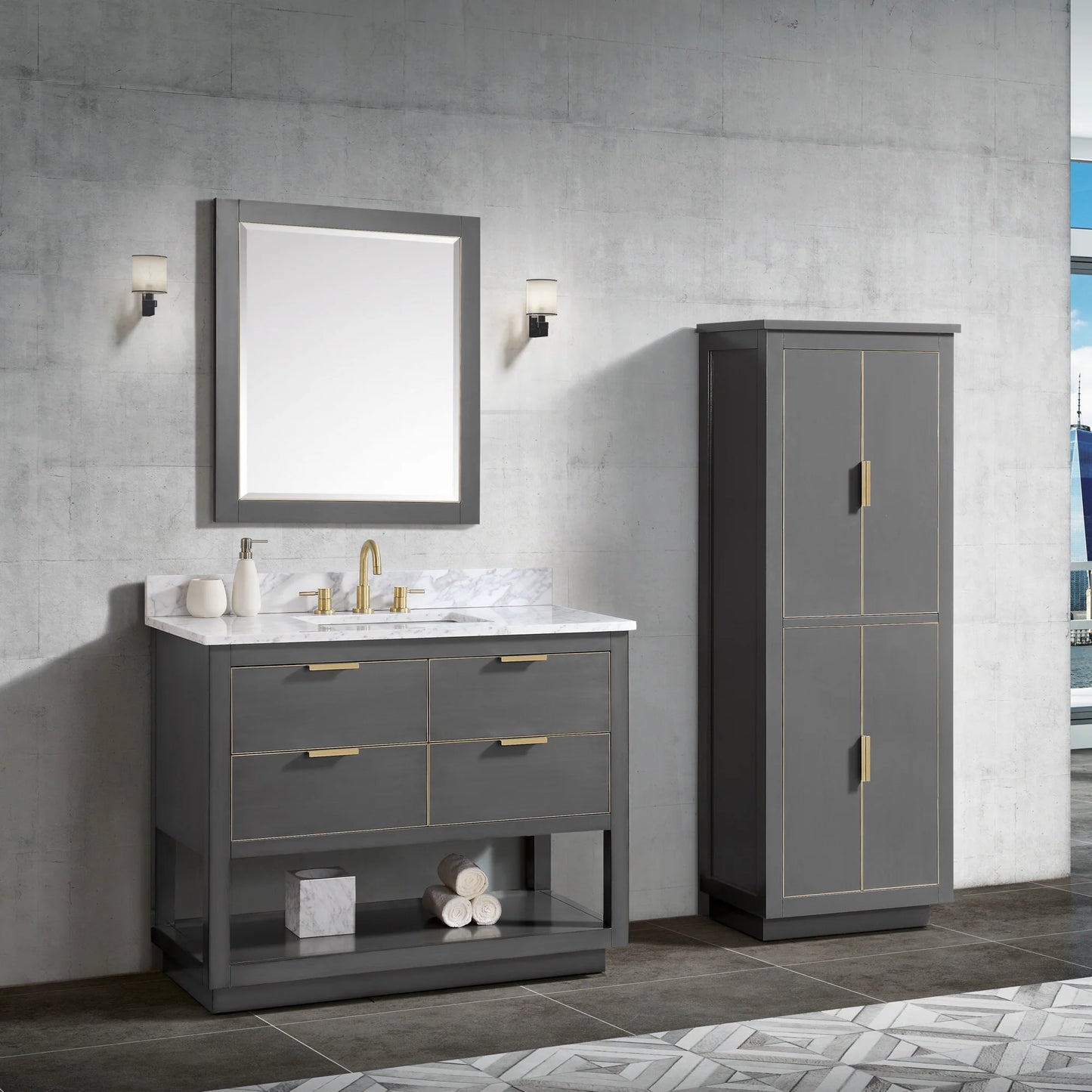 Allie 42" Freestanding Bathroom Vanity with Stone Top and Vitreous China Undermount Sink