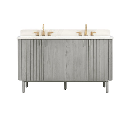 Blakely 60" Freestanding Bathroom Vanity with Calacatta White Quartz Top and Vitreous China Undermount Sinks