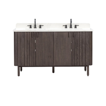 Blakely 60" Freestanding Bathroom Vanity with Calacatta White Quartz Top and Vitreous China Undermount Sinks