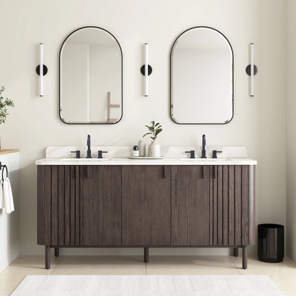 Blakely 72" Freestanding Bathroom Vanity with Calacatta White Quartz Top and Vitreous China Undermount Sinks