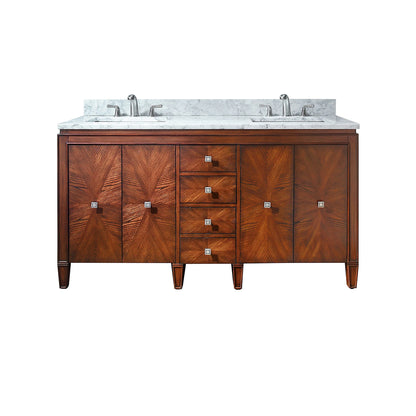 Brentwood 61" Freestanding Bathroom Vanity with Carrara White Natural Marble Top and Vitreous China Undermount Sinks
