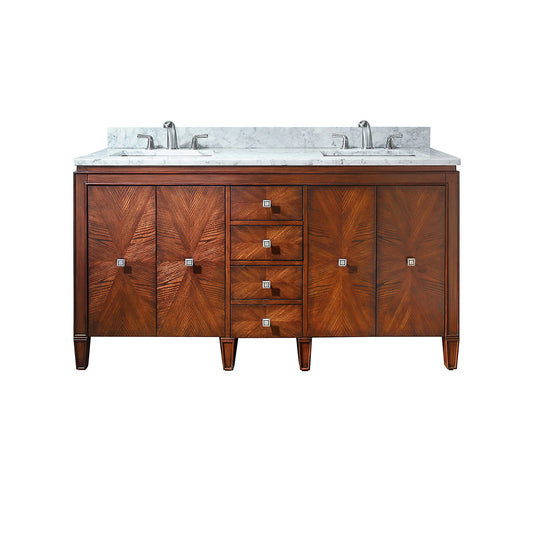 Brentwood 61" Freestanding Bathroom Vanity with Carrara White Natural Marble Top and Vitreous China Undermount Sinks