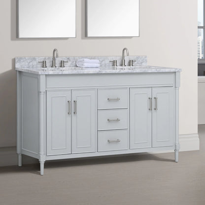 Bristol 60" Freestanding Bathroom Vanity with Stone Top and Vitreous China Undermount Sinks