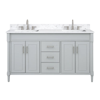 Bristol 60" Freestanding Bathroom Vanity with Stone Top and Vitreous China Undermount Sinks