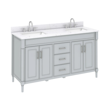 Bristol 60" Freestanding Bathroom Vanity with Stone Top and Vitreous China Undermount Sinks