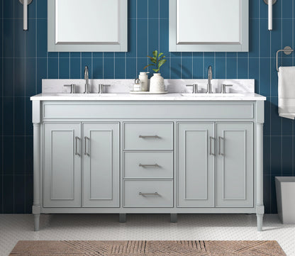 Bristol 60" Freestanding Bathroom Vanity with Stone Top and Vitreous China Undermount Sinks