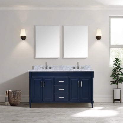 Bristol 60" Freestanding Bathroom Vanity with Stone Top and Vitreous China Undermount Sinks