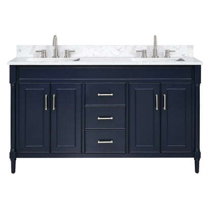 Bristol 60" Freestanding Bathroom Vanity with Stone Top and Vitreous China Undermount Sinks