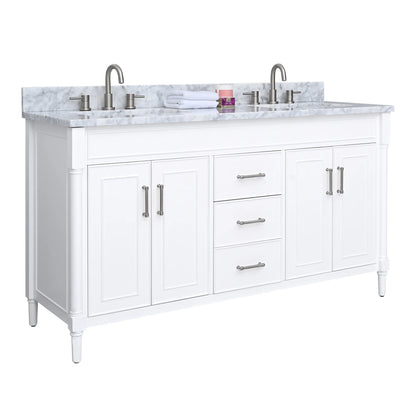 Bristol 60" Freestanding Bathroom Vanity with Stone Top and Vitreous China Undermount Sinks