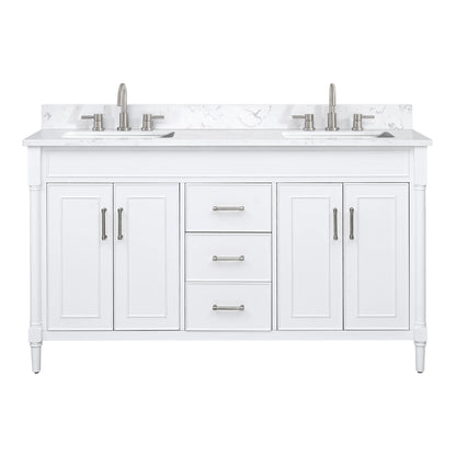 Bristol 60" Freestanding Bathroom Vanity with Stone Top and Vitreous China Undermount Sinks