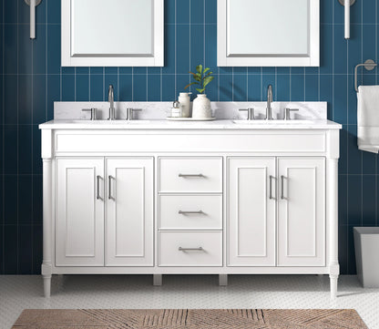 Bristol 60" Freestanding Bathroom Vanity with Stone Top and Vitreous China Undermount Sinks