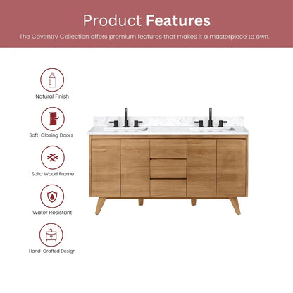 Coventry 60" Freestanding Bathroom Vanity with Stone Top and Vitreous China Undermount Sinks