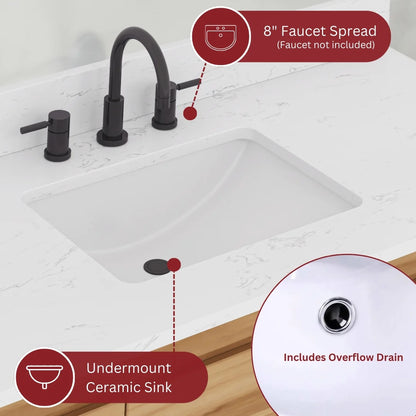 Coventry 60" Freestanding Bathroom Vanity with Stone Top and Vitreous China Undermount Sinks