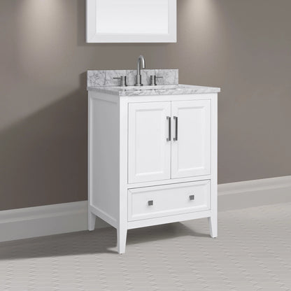 Everette 24" Freestanding Bathroom Vanity with Carrara White Natural Marble Top and Vitreous China Undermount Sink