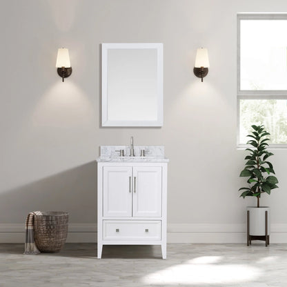 Everette 24" Freestanding Bathroom Vanity with Carrara White Natural Marble Top and Vitreous China Undermount Sink