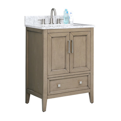 Everette 24" Freestanding Bathroom Vanity with Carrara White Natural Marble Top and Vitreous China Undermount Sink