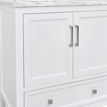 Everette 30" Freestanding Bathroom Vanity with Carrara White Natural Marble Top and Vitreous China Undermount Sink