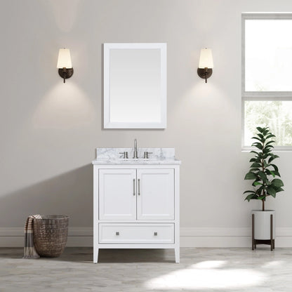 Everette 30" Freestanding Bathroom Vanity with Carrara White Natural Marble Top and Vitreous China Undermount Sink