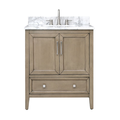 Everette 30" Freestanding Bathroom Vanity with Carrara White Natural Marble Top and Vitreous China Undermount Sink