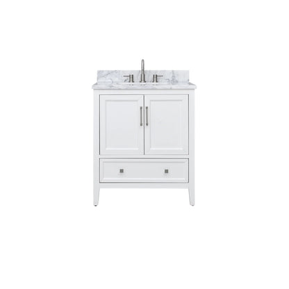 Everette 30" Freestanding Bathroom Vanity with Carrara White Natural Marble Top and Vitreous China Undermount Sink