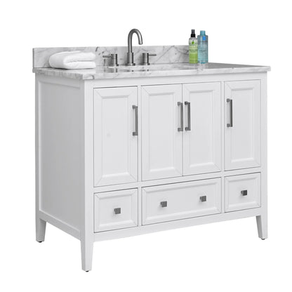 Everette 42" Freestanding Bathroom Vanity with Carrara White Natural Marble Top and Vitreous China Undermount Sink