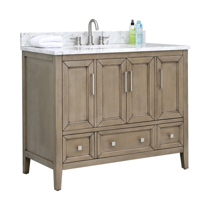 Everette 42" Freestanding Bathroom Vanity with Carrara White Natural Marble Top and Vitreous China Undermount Sink