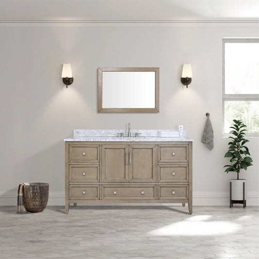 Everette 60" Freestanding Bathroom Vanity with Carrara White Natural Marble Top and Vitreous China Undermount Sink