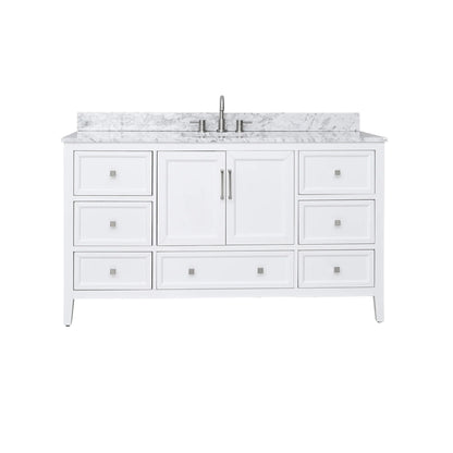 Everette 60" Freestanding Bathroom Vanity with Carrara White Natural Marble Top and Vitreous China Undermount Sink