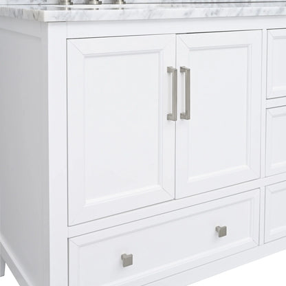 Everette 72" Freestanding Bathroom Vanity with Carrara White Natural Marble Top and Vitreous China Undermount Sinks