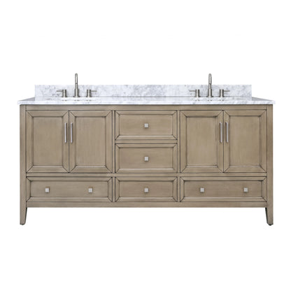 Everette 72" Freestanding Bathroom Vanity with Carrara White Natural Marble Top and Vitreous China Undermount Sinks