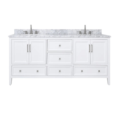 Everette 72" Freestanding Bathroom Vanity with Carrara White Natural Marble Top and Vitreous China Undermount Sinks