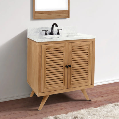 Harper 30" Freestanding Bathroom Vanity with Carrara White Natural Marble Top and Vitreous China Undermount Sink
