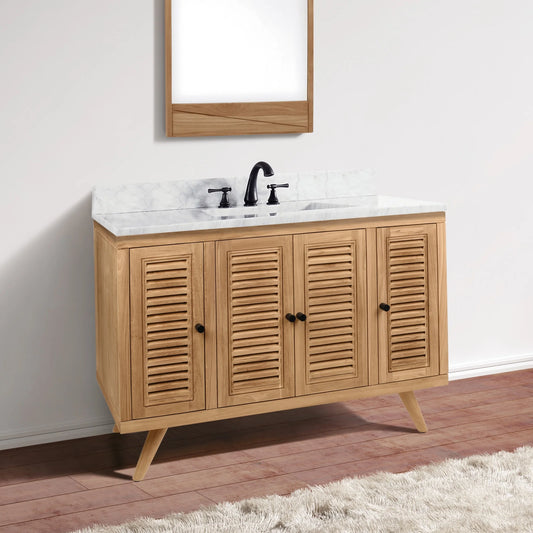 Harper 48" Freestanding Bathroom Vanity with Carrara White Natural Marble Top and Vitreous China Undermount Sink